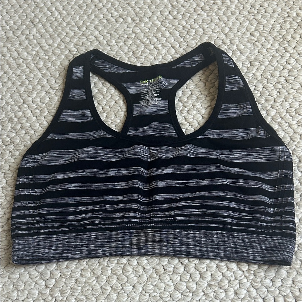 Black & Gray Striped Racerback Sports Bra